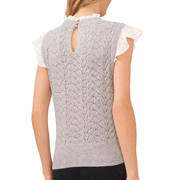 CeCe Women's V-Neck Imitation Pearl Detail Cable Vest Sweater Size Medium - Picture 3 of 11